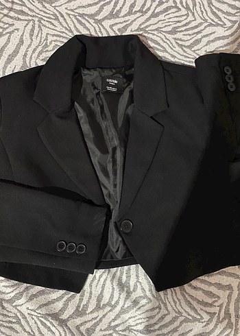Diğer Düğmeli Siyah Kadın crop Blazer Ceket