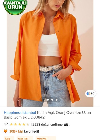Happiness İstanbul Açık Turuncu Oversize Denim Gömlek