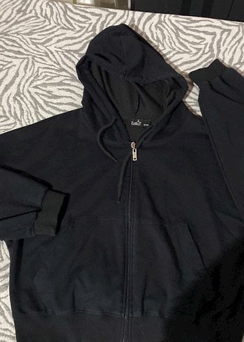 Fermuarlı Siyah Kapüşonlu Kadın Sweatshirt