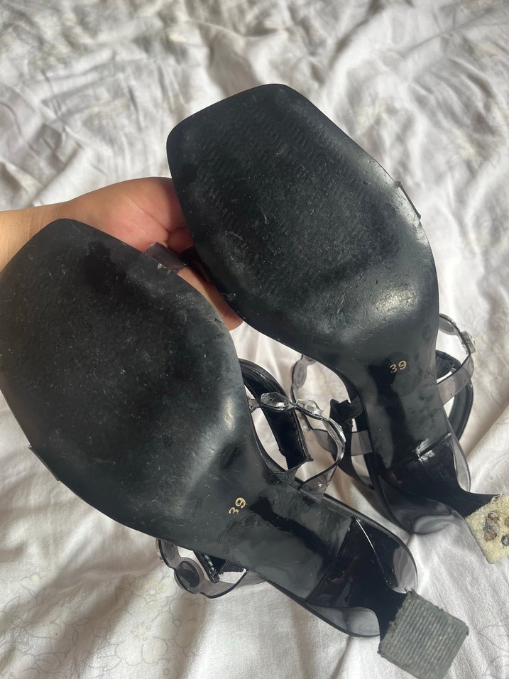 Parlak Siyah Yılan Desenli Topuklu ayakkabı - Görsel 3