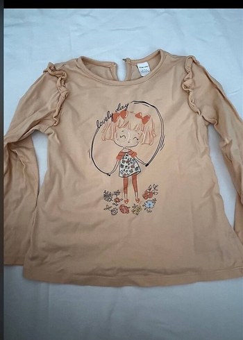 Kız Çocuk Bej Pamuklu Fırfırlı Tişört - Görsel 5