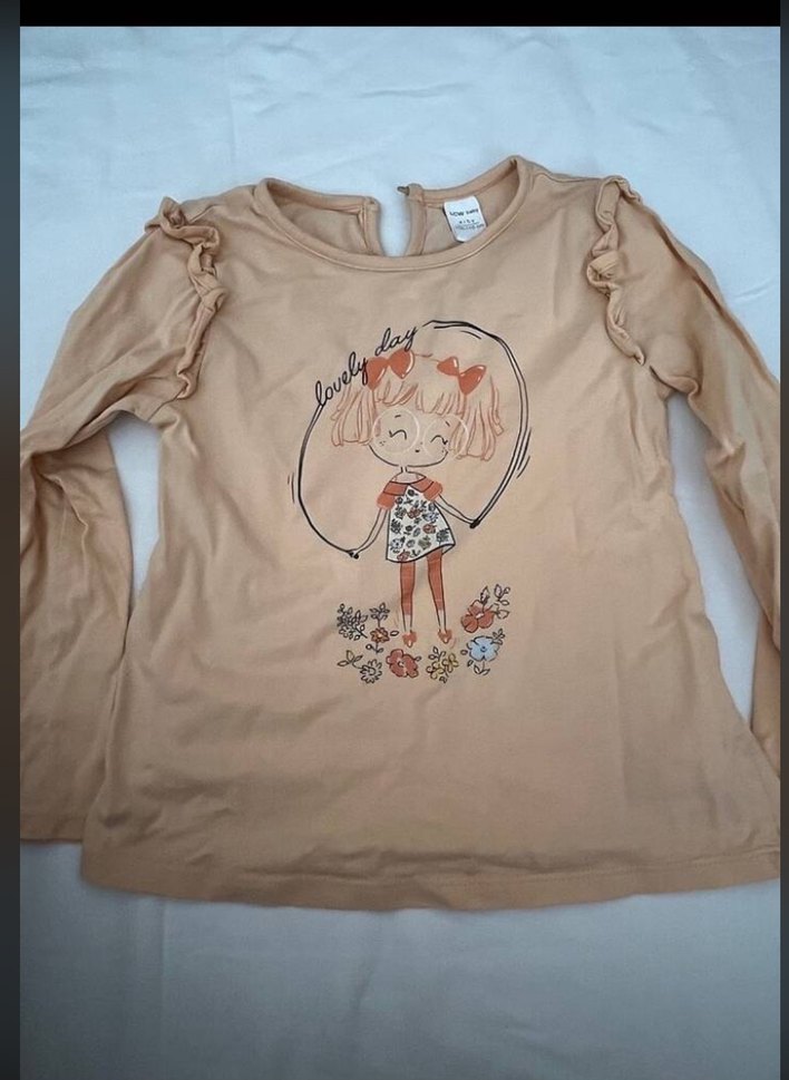 Kız Çocuk Bej Pamuklu Fırfırlı Tişört - Görsel 5