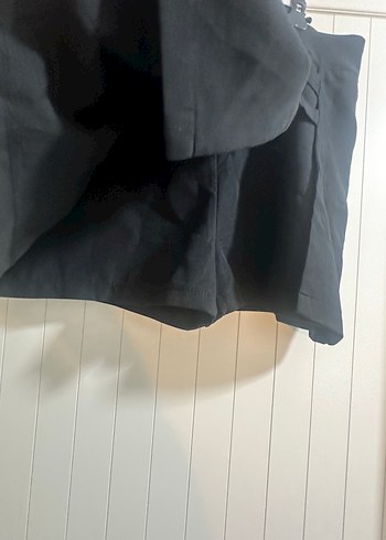 Kadın Siyah Keten Pileli Mini Etek - Görsel 2