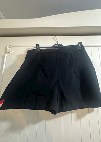 Kadın Siyah Keten Pileli Mini Etek - Görsel 5