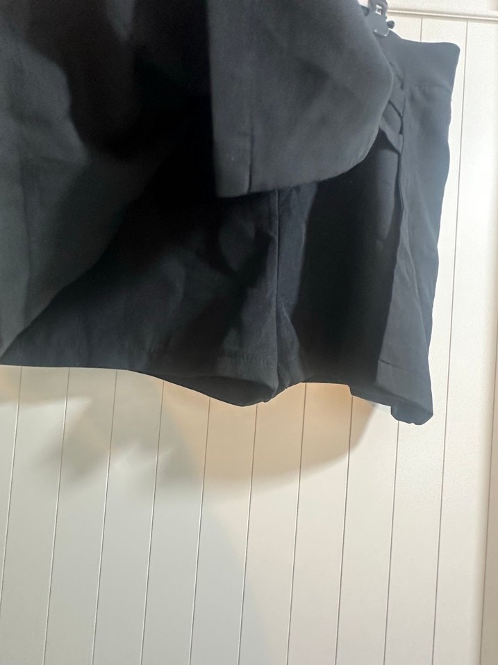 Kadın Siyah Keten Pileli Mini Etek - Görsel 2