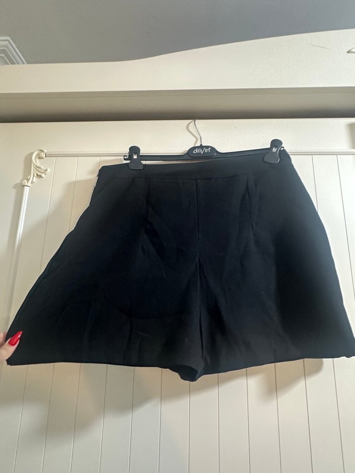 Kadın Siyah Keten Pileli Mini Etek - Görsel 5