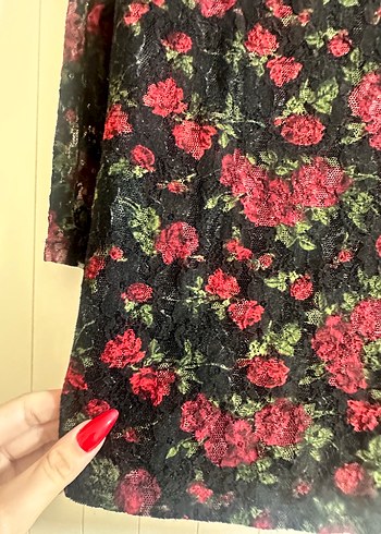 Dantel Detaylı Bordo Çiçekli Uzun Kollu Bluz - Görsel 3