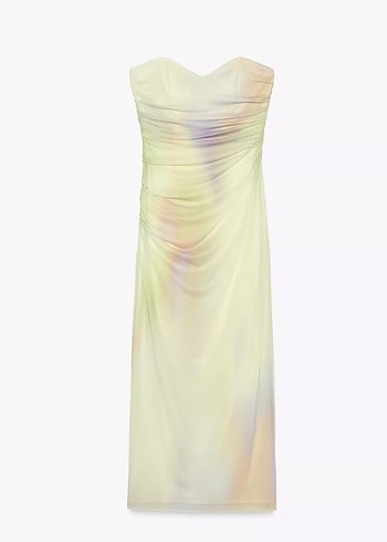 Zara Desenli Drapeli Straplez Uzun Elbise - Görsel 4