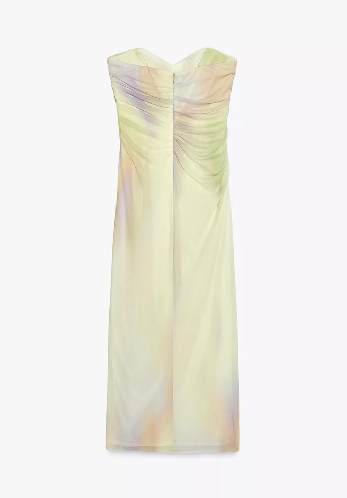 Zara Desenli Drapeli Straplez Uzun Elbise - Görsel 5