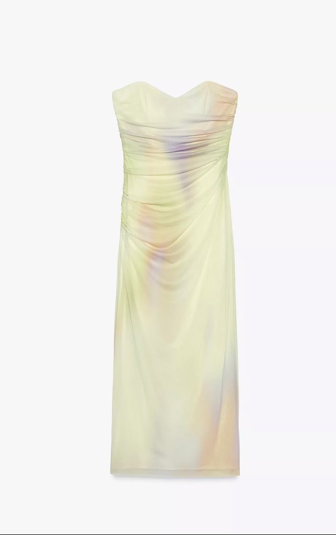 Zara Desenli Drapeli Straplez Uzun Elbise - Görsel 4