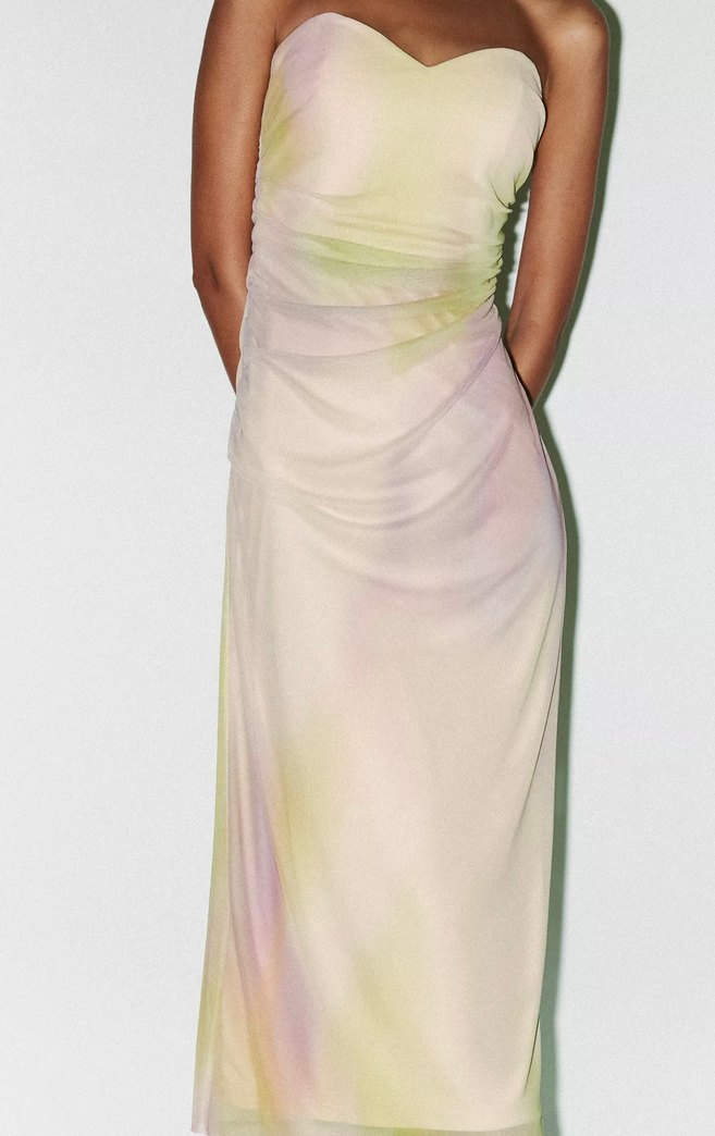 Zara Desenli Drapeli Straplez Uzun Elbise - Görsel 2