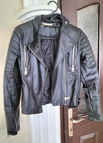 Biker deri ceket siyah 
