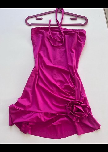 Pembe Drapeli Straplez Mini Abiye - Görsel 2