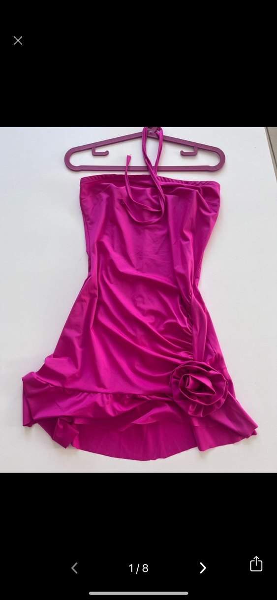 Pembe Drapeli Straplez Mini Abiye - Görsel 2