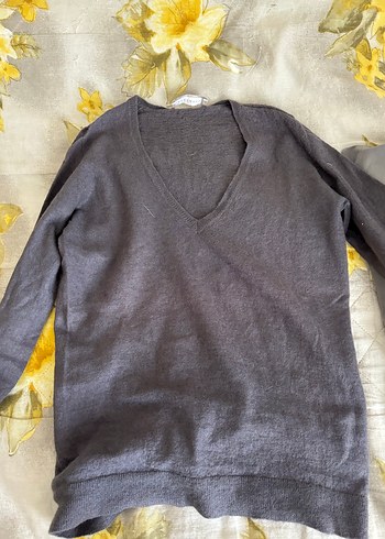 Gri V Yaka İnce Triko Kadın Kazak Stefanel - Görsel 4