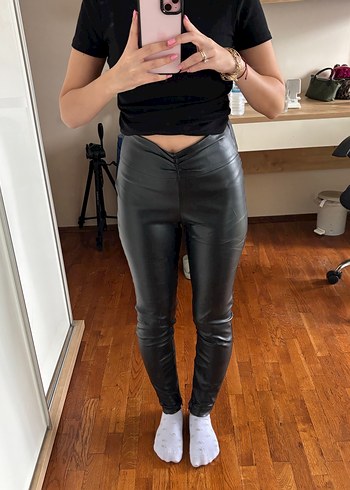 Siyah Deri Skinny Pantolon Zara - Görsel 2