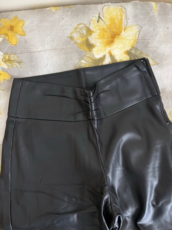 Siyah Deri Skinny Pantolon Zara - Görsel 5