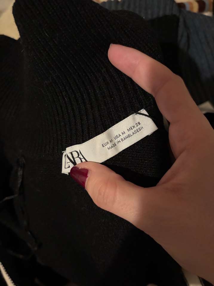 Zara Siyah Çizgili Yarım Fermuarlı Kadın Kazak - Görsel 5