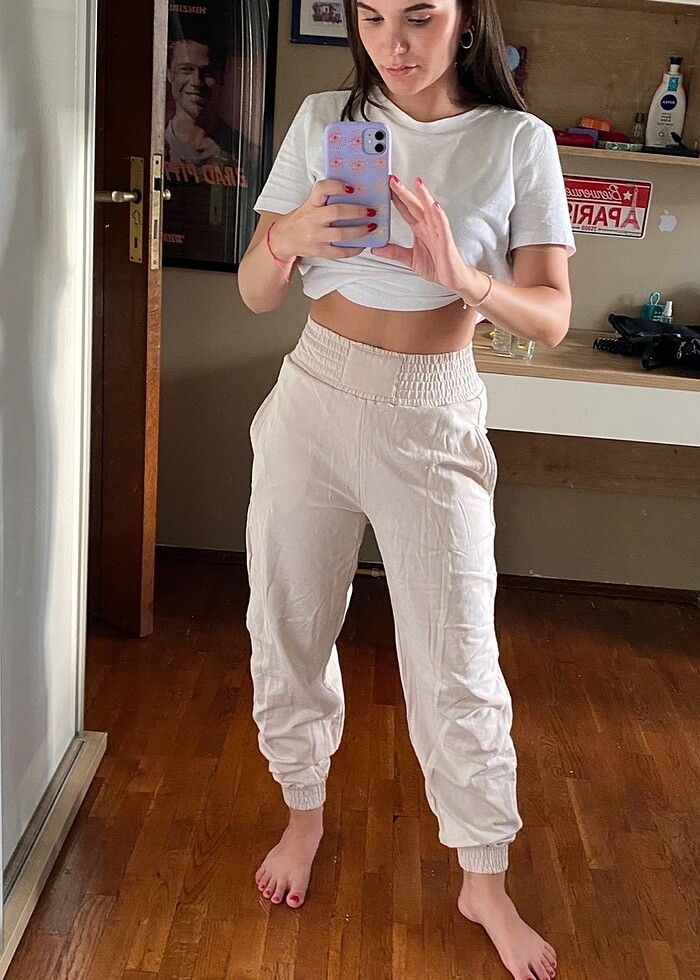 Bershka Krem Pantolon - Görsel 4