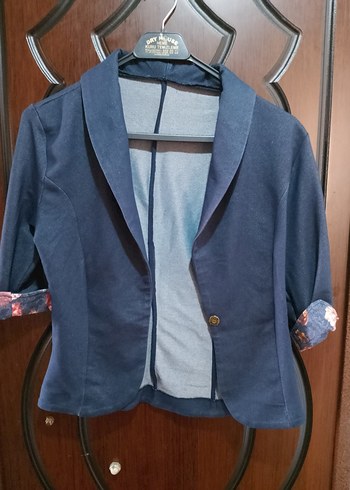 Kadın Lacivert Kot Kumaş Düğmeli Blazer Ceket