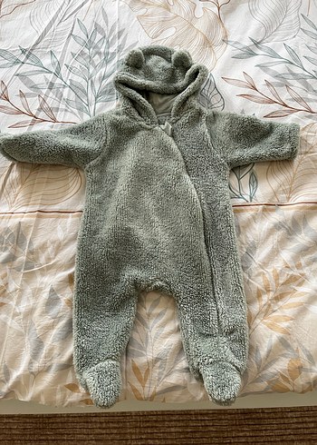 6 Ay Beden Haki Peluş Bebek Tulumu, Kapüşonlu