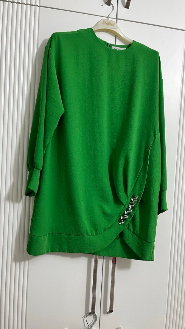 Düğmeli Yeşil Kadın Tunik - Görsel 3