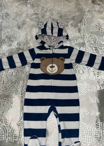 Kapüşonlu Mavi Gri Erkek Bebek Tulum - Görsel 2