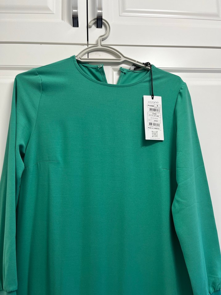 Yeşil Uzun Kol Pliseli Kadın Elbise - Görsel 2