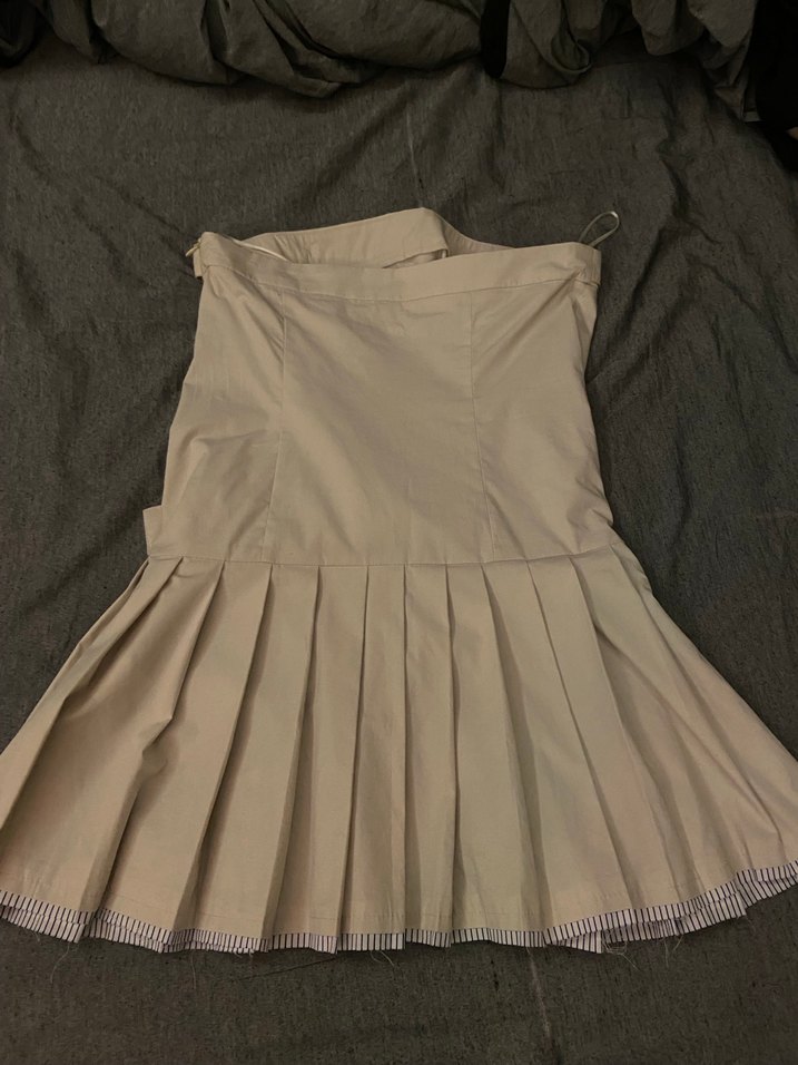 Bej Pilili Straplez Mini Elbise - Görsel 2