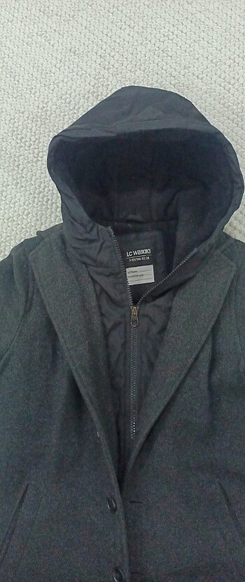 Erkek çocuk 11-12 yaş kapşonlu siyah kaşe kaban - Görsel 4