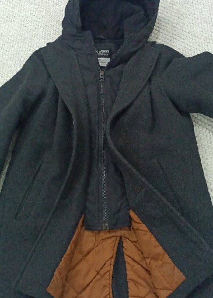 Erkek çocuk 11-12 yaş kapşonlu siyah kaşe kaban - Görsel 5