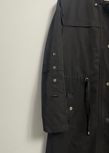 Düğmeli Siyah Kadın Trençkot - Görsel 2