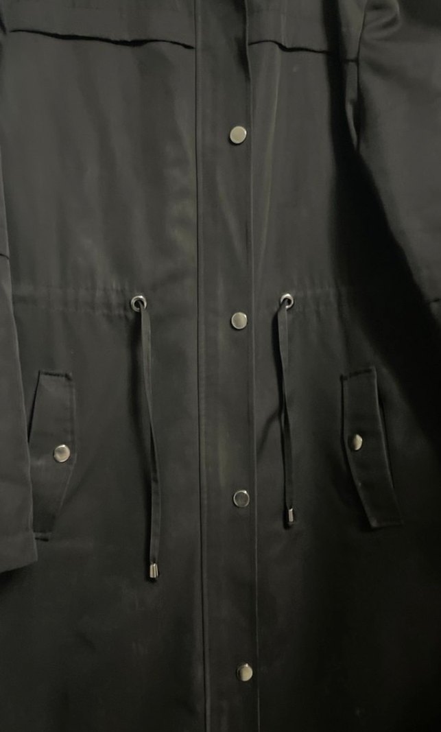 Düğmeli Siyah Kadın Trençkot - Görsel 3