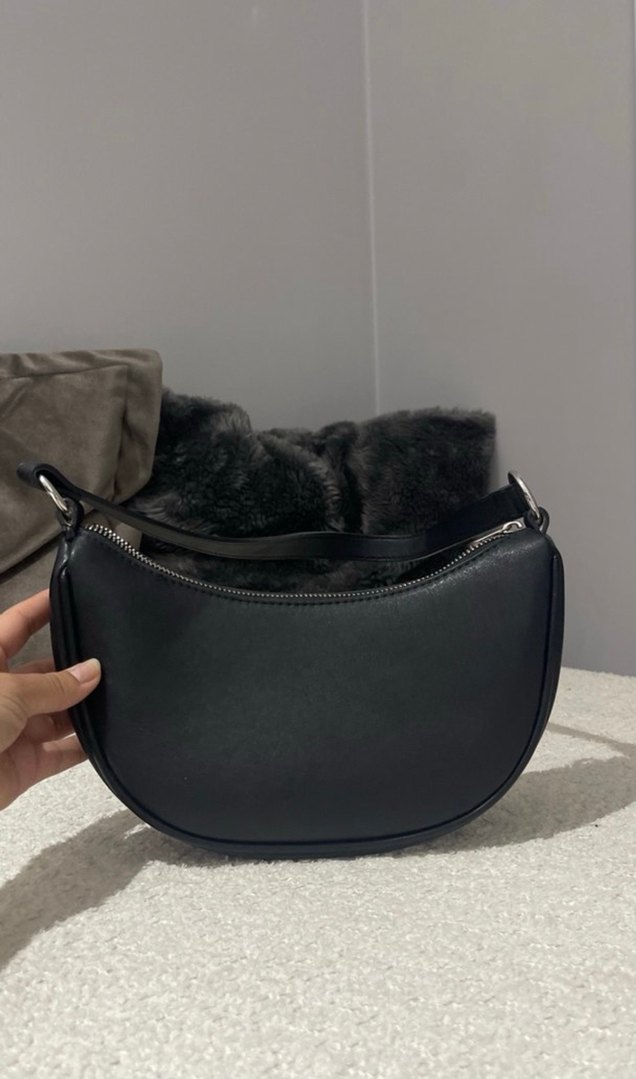 Siyah Deri Kürklü Kadın Omuz Çantası - Görsel 2