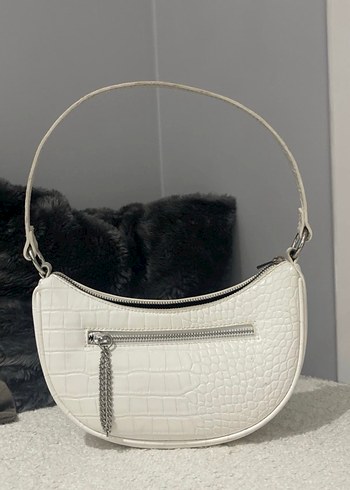 Beyaz Deri Yılan Desenli Omuz Çantası - Görsel 2
