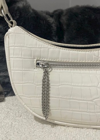 Beyaz Deri Yılan Desenli Omuz Çantası - Görsel 3