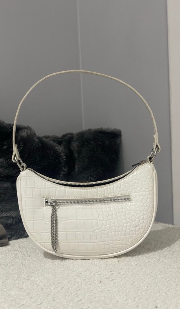 Beyaz Deri Yılan Desenli Omuz Çantası - Görsel 2