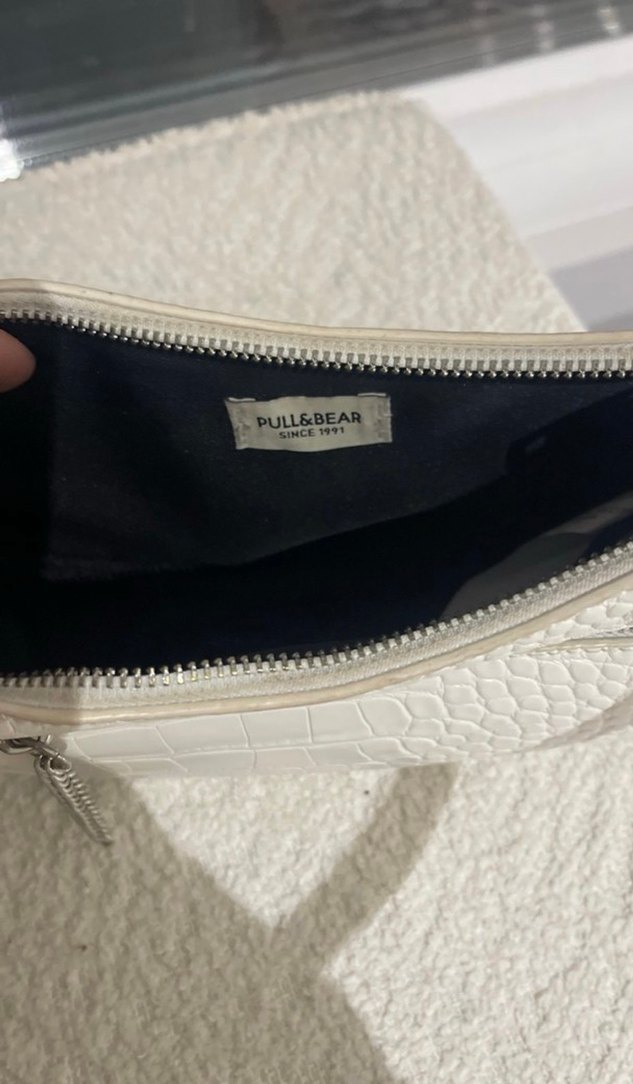 Beyaz Deri Yılan Desenli Omuz Çantası - Görsel 4