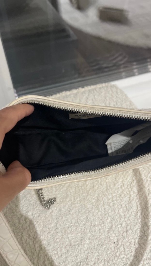 Beyaz Deri Yılan Desenli Omuz Çantası - Görsel 5