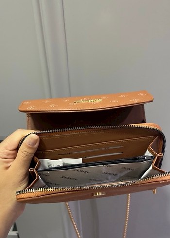 Zincir Detaylı Kahverengi Deri Kadın Clutch - Görsel 4