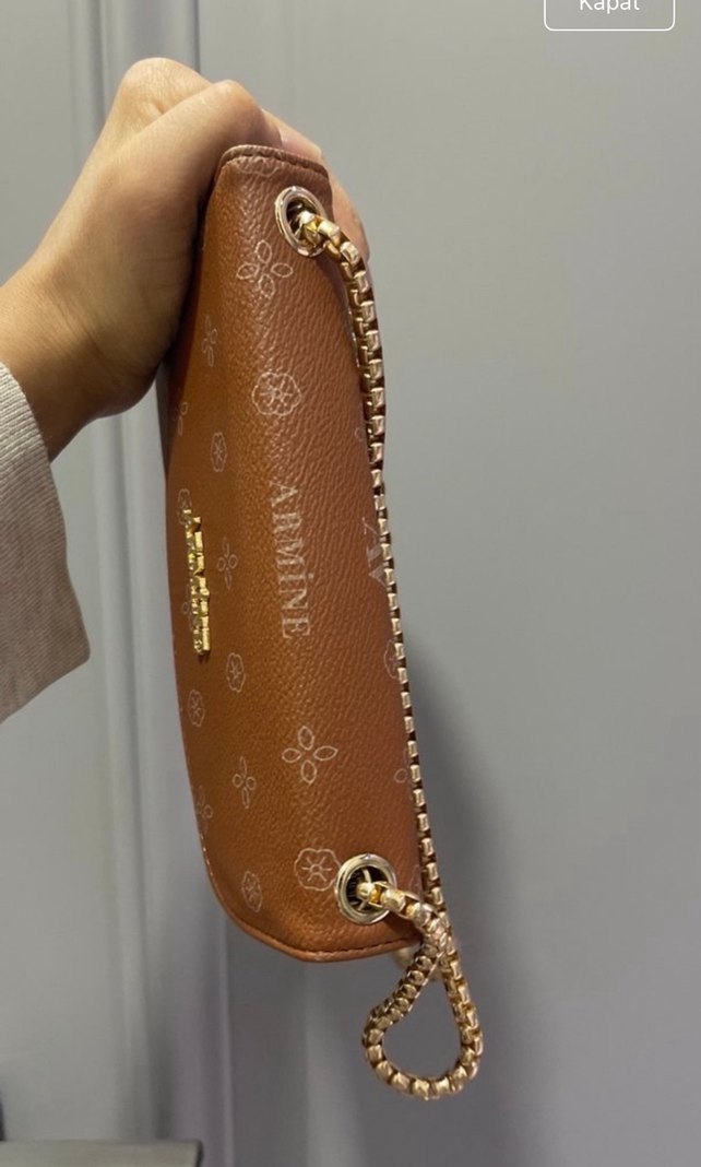 Zincir Detaylı Kahverengi Deri Kadın Clutch - Görsel 3