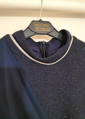 Lacivert Uzun Kollu Drapeli Abiye Elbise - Görsel 4