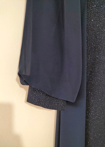 Lacivert Uzun Kollu Drapeli Abiye Elbise - Görsel 3