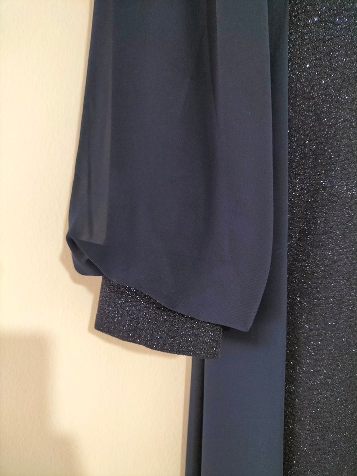 Lacivert Uzun Kollu Drapeli Abiye Elbise - Görsel 3