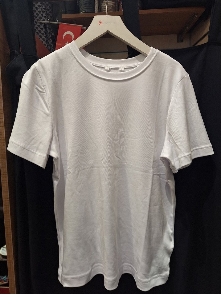 Kadın Beyaz Pamuklu Basic Tişört - Görsel 2