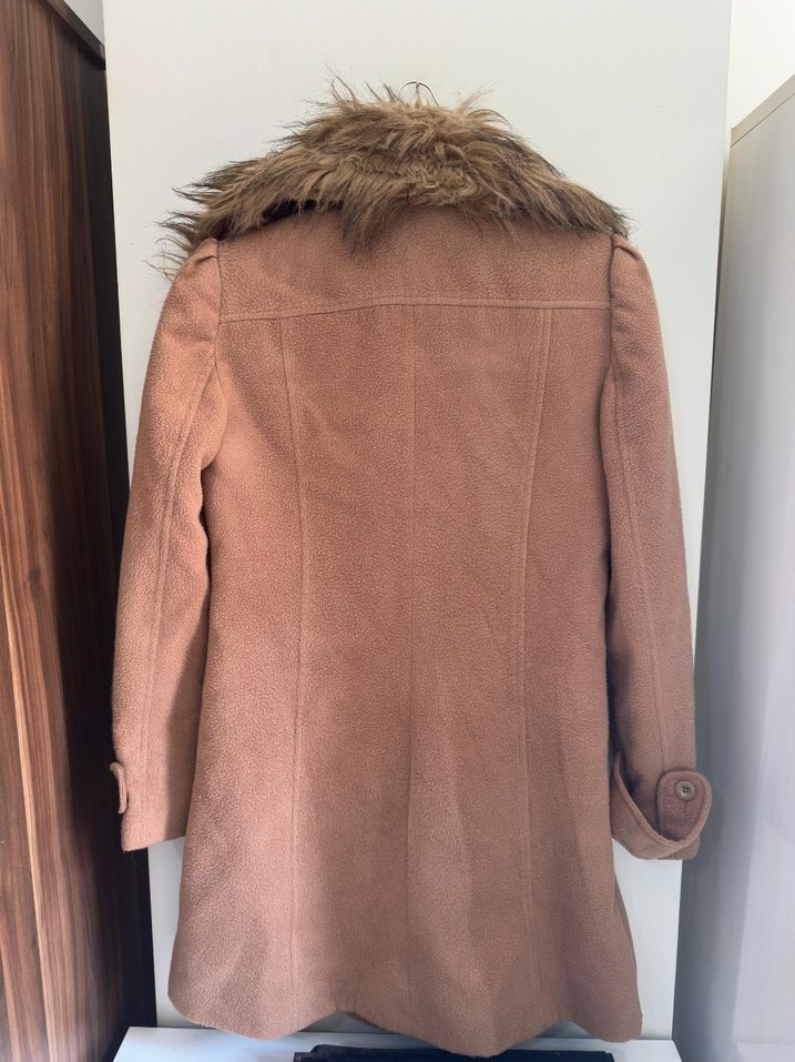 Kürklü Bej Midi Kadın Kaban - Görsel 2