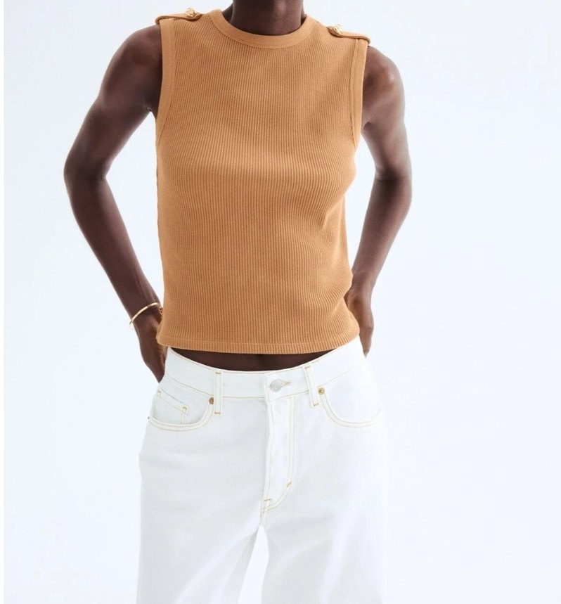 Düğmeli Bej Kadın Kolsuz Basic Atlet - Görsel 2