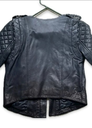 Kadın Mavi Deri Biker Ceket%100 kuzu derisi - Görsel 4