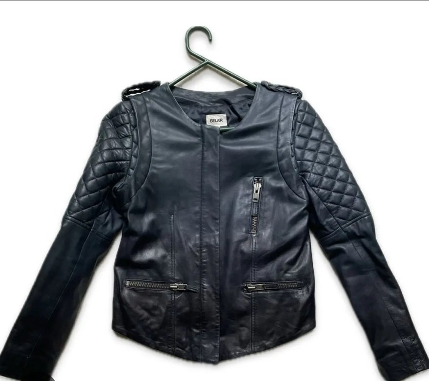 Kadın Mavi Deri Biker Ceket%100 kuzu derisi - Görsel 3