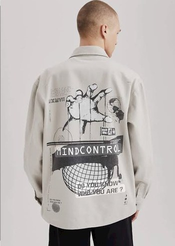 Gri Baskılı Pamuklu Erkek Uzun Kollu Gömlek - Görsel 2